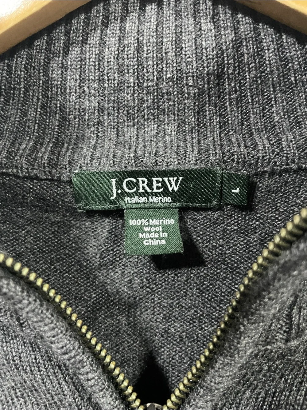 J. Crew 100% merino Men’s Charcoal Gray Full-Zip Ribbed Collar Sweater
